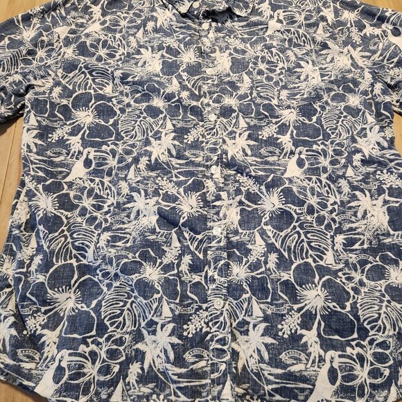 Retrofit Brand Hawaiian‎ Shirt Blue Tropical Hawaiian Palms Cotton Mens 2XL EUC - Picture 3 of 9